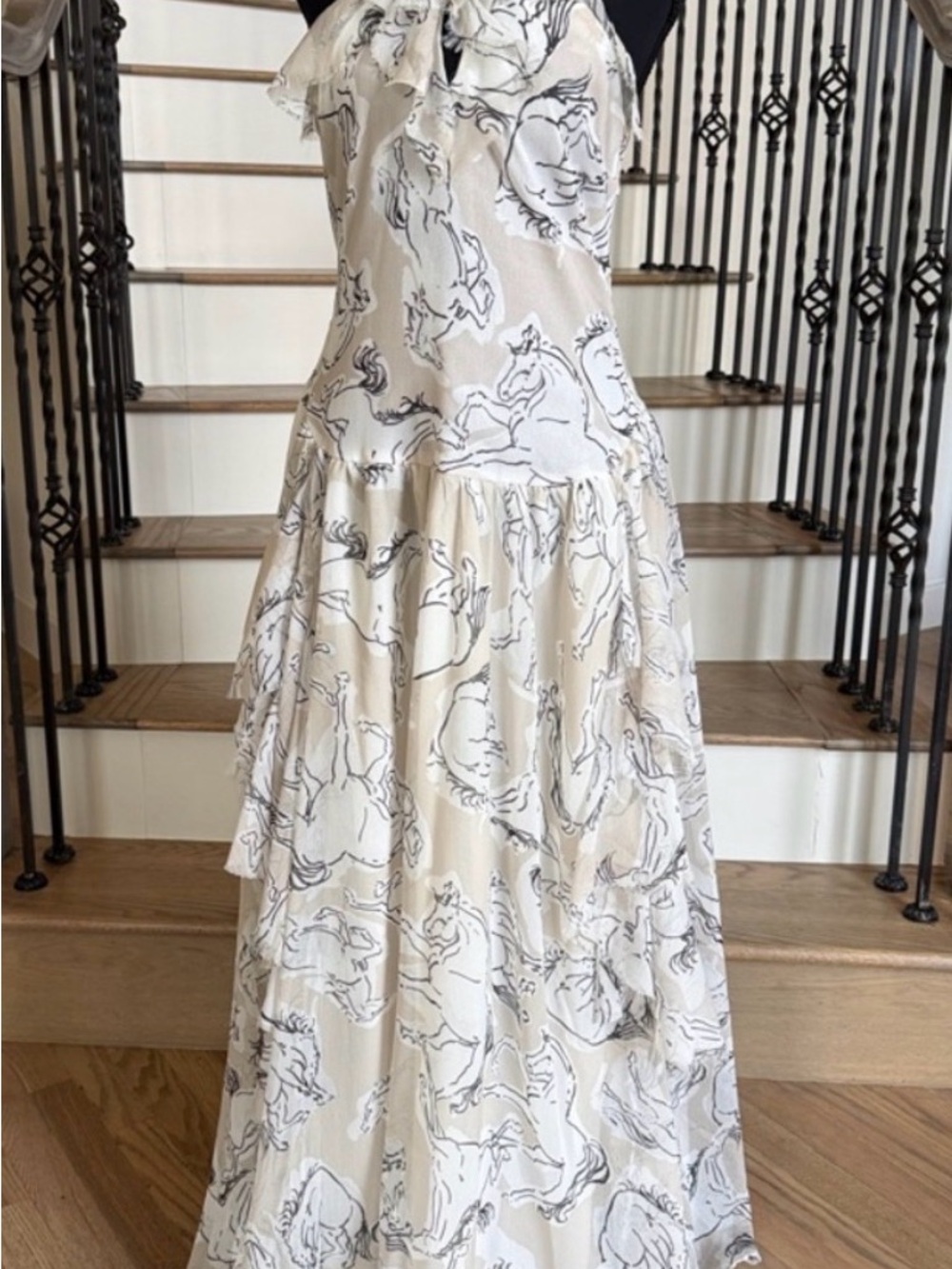 Nasty Gal Cream and Black horse Ruffle Maxi Dress